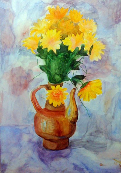 Цветы в вазе в теплых тонах