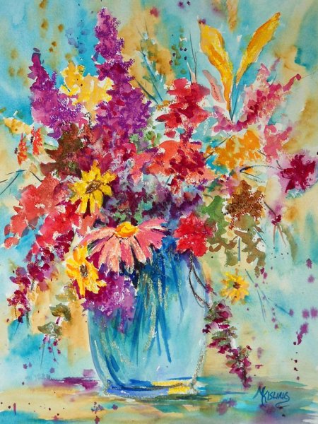 Осенние цветы пастелью