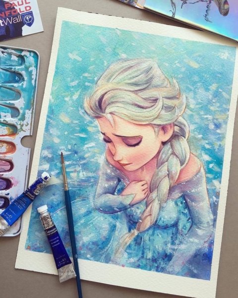 Эльза Холодное сердце акварель