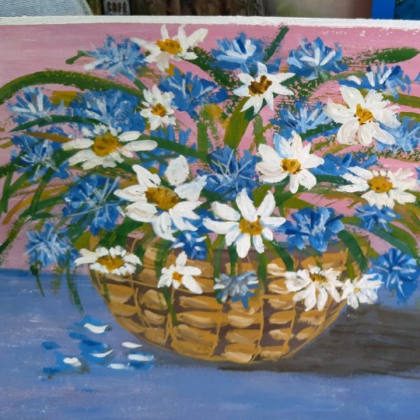 Корзинка с цветами гуашью