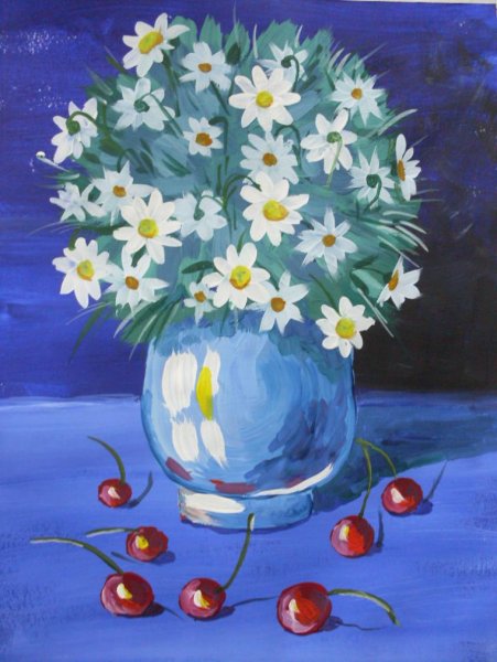 Ваза с цветами гуашью