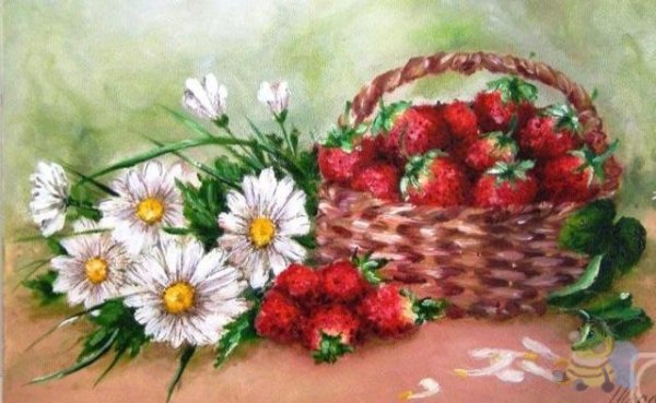 Корзинка с ягодами и цветами в живописи
