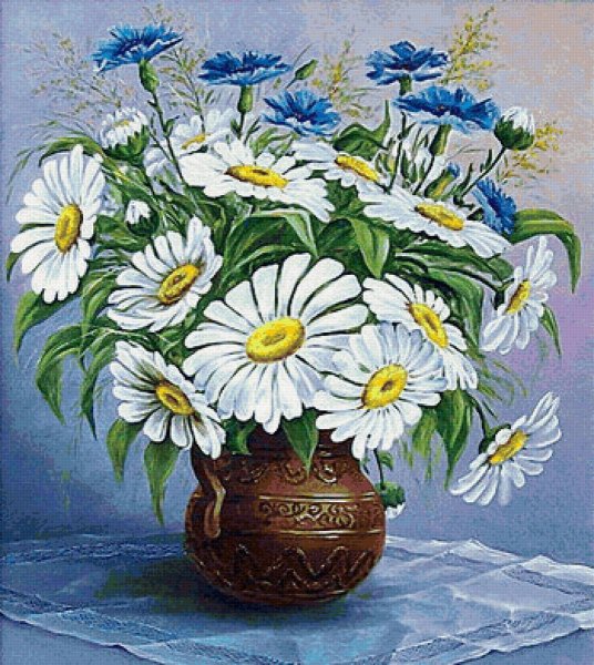 Ромашки в вазе вышивка крестом