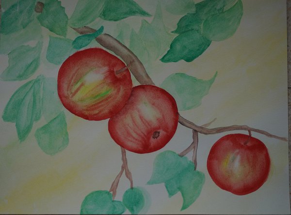 Рисование яблока акварелью в детском саду