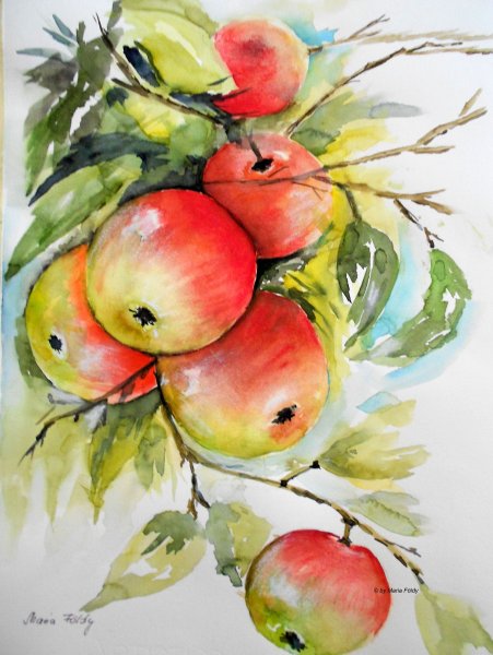 Яблоко акварелью