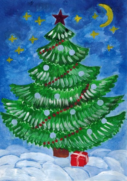 Елка гуашью