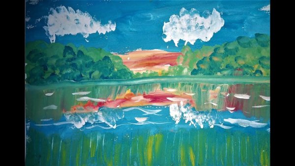 Озеро гуашью для начинающих