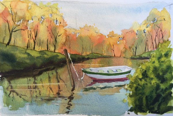 Летний пейзаж акварелью для детей