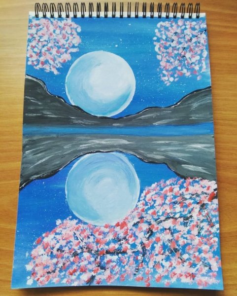 Луна рисунок гуашью