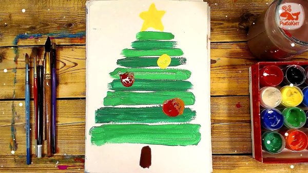 Новогодняя елка рисунок красками