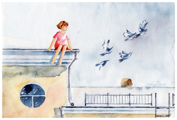 Живопись на крыше девушка