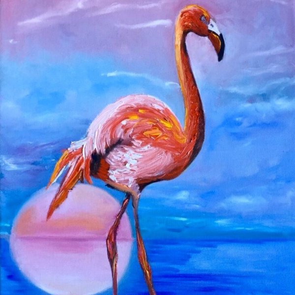 Фламинго масляной пастелью