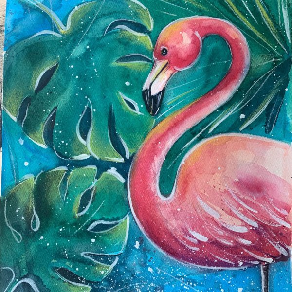 Картина Фламинго мастихином