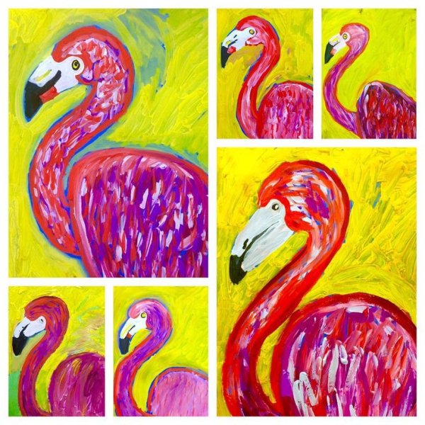 Фламинго гуашью для детей