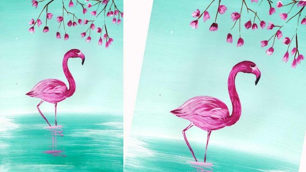 Фламинго живопись акрилом
