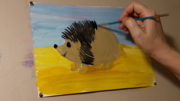 Рисование Ежик красками