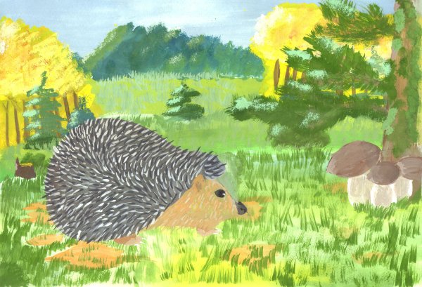 Ежик гуашью