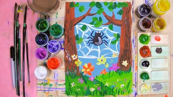 Паук гуашью