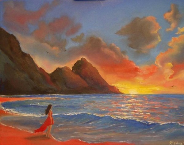 Морской пейзаж с людьми