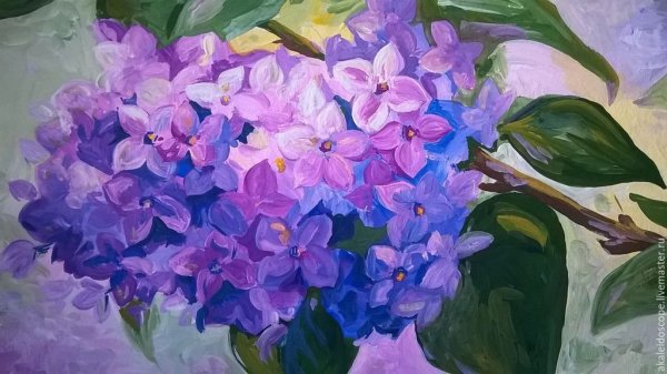 Веточка сирени гуашью