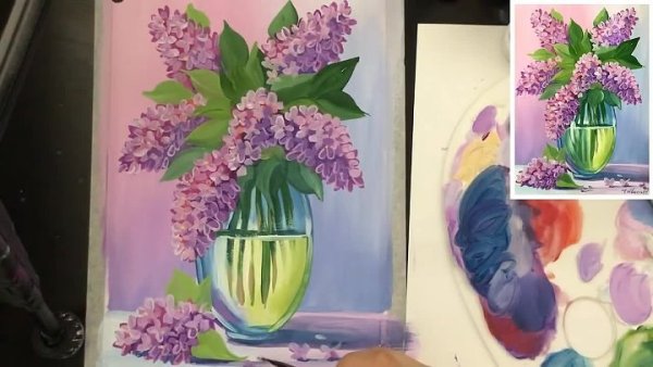 Сирень гуашью для начинающих