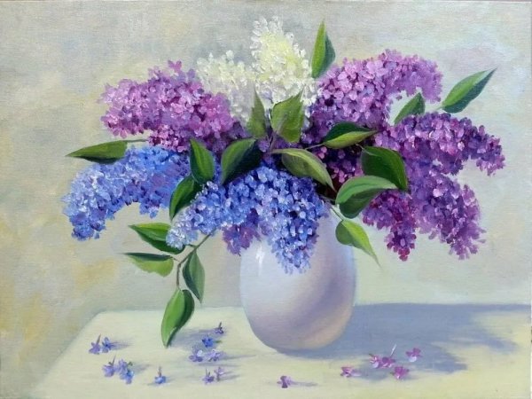 Сирень в вазе гуашью