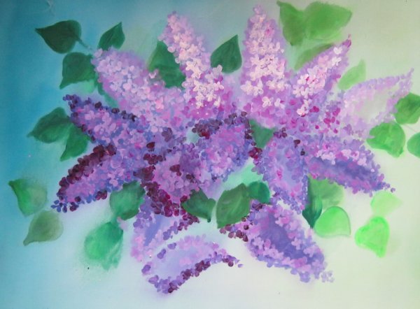 Ветка сирени ватными палочками