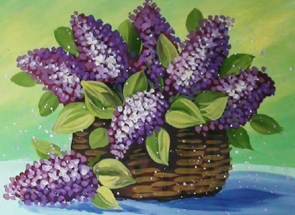 Сирень красками для детей