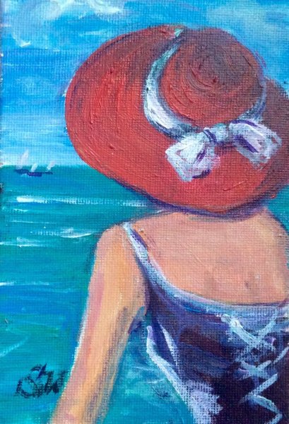 Женщина в красной шляпе картина