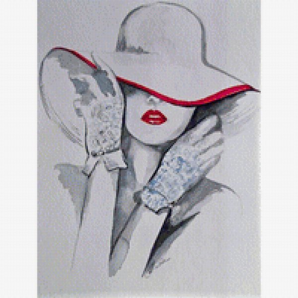 Картина дама в голубом платье и шляпе