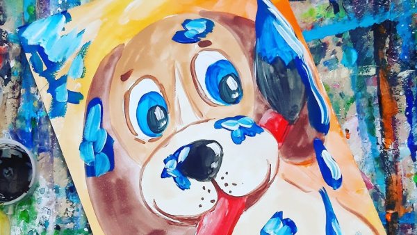 Собачка красками для детей