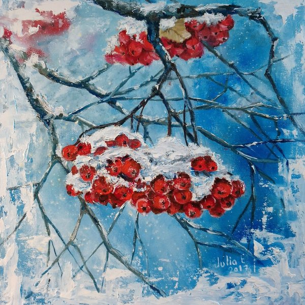 Рябина в снегу живопись