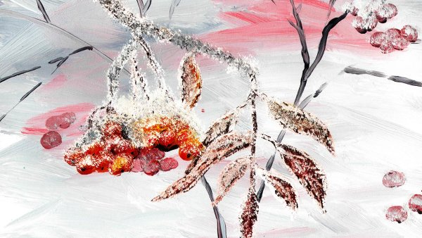 Рябина зимой рисунок гуашью