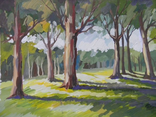 Лесной пейзаж гуашью