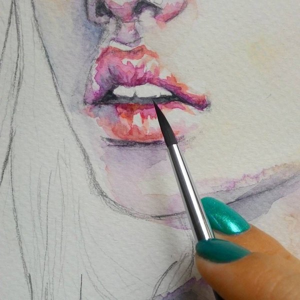 Губы рисунок акварелью
