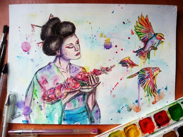 Рисунки акварельными красками