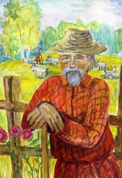 Дедушка гуашью