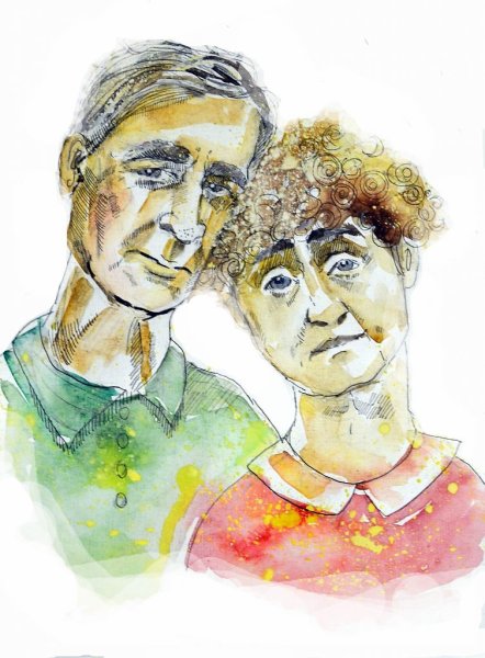 Бабушка и дедушка акварель