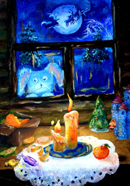 Рождественская композиция гуашью