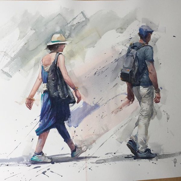 Наброски людей акварелью