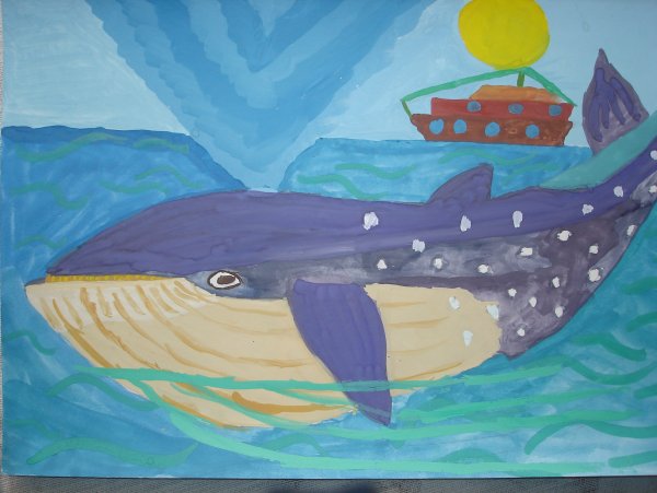 Рисование кита гуашью