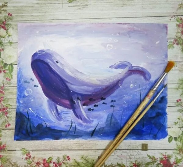 Кит акварелью для детей