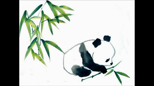 Нарисовать панду с бамбуком акварелью