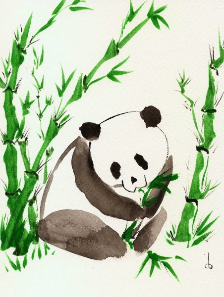 Китайская живопись Панда и бамбук