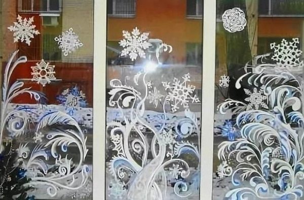 Узоры на окнах гуашью