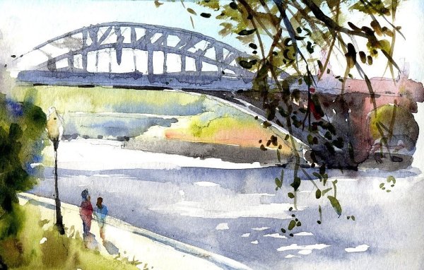 Мостик акварель
