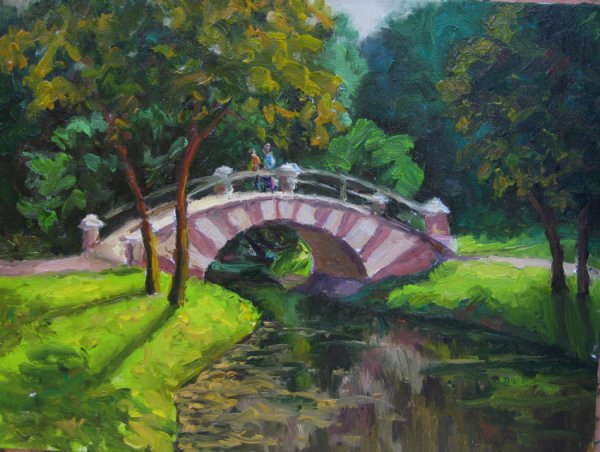 Зисний пейзаж с мостмком гуашь