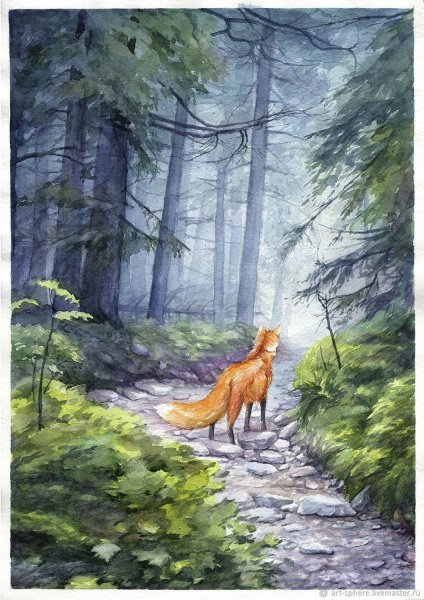 Пейзаж с лисой живопись