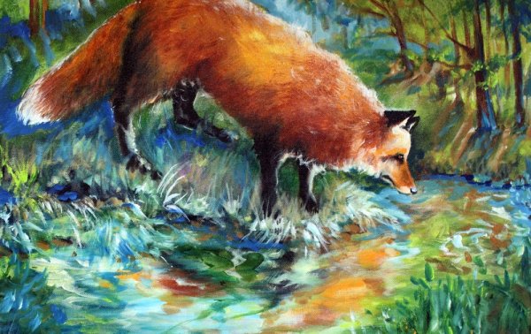 Животные в лесу гуашью