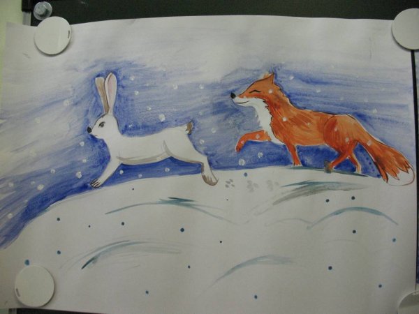 Рисование животные зимой